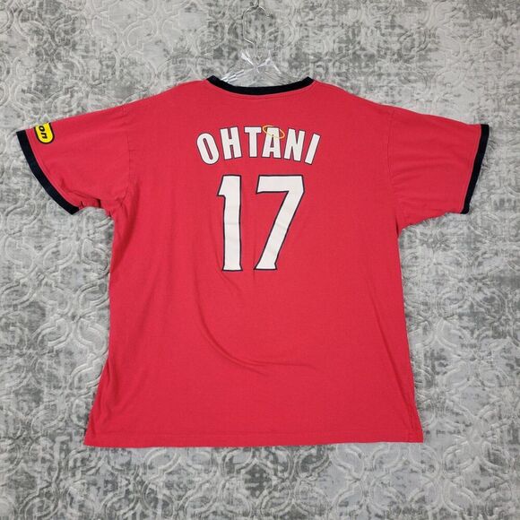Shohei Ohtani #17 Shirt Men's XL Red California Angels Ringer Baseball MLB - Picture 8 of 9
